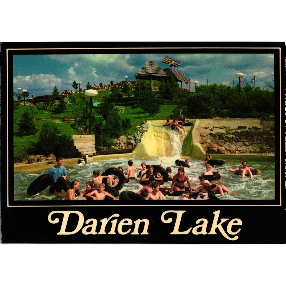 Darien Lake Vintage Postcard White Water Rafting Black Border 1980s Dexter Supre